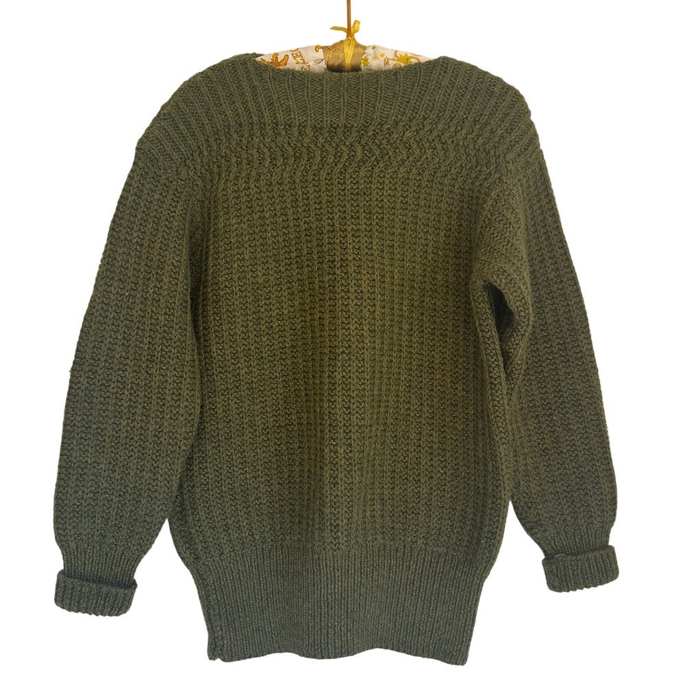 Vintage Crochet Handmade Knit Chunky Sweater Olive Green Granny Cottagecore Cozy
